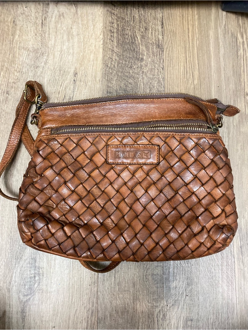 Pikolinos Brown Woven Smooth Leather Adjustable Strap Shoulder Bag Handbag Purse - Picture 11 of 15